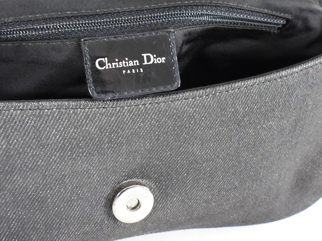 Christian Dior Vintage 2001 Perforated Cannage Leather Denim Baguette Bag