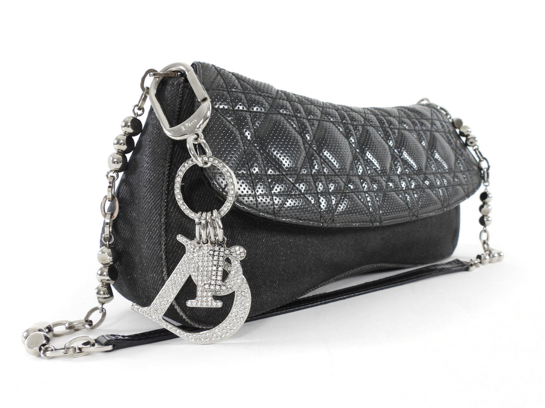 Christian Dior Vintage 2001 Perforated Cannage Leather Denim Baguette Bag