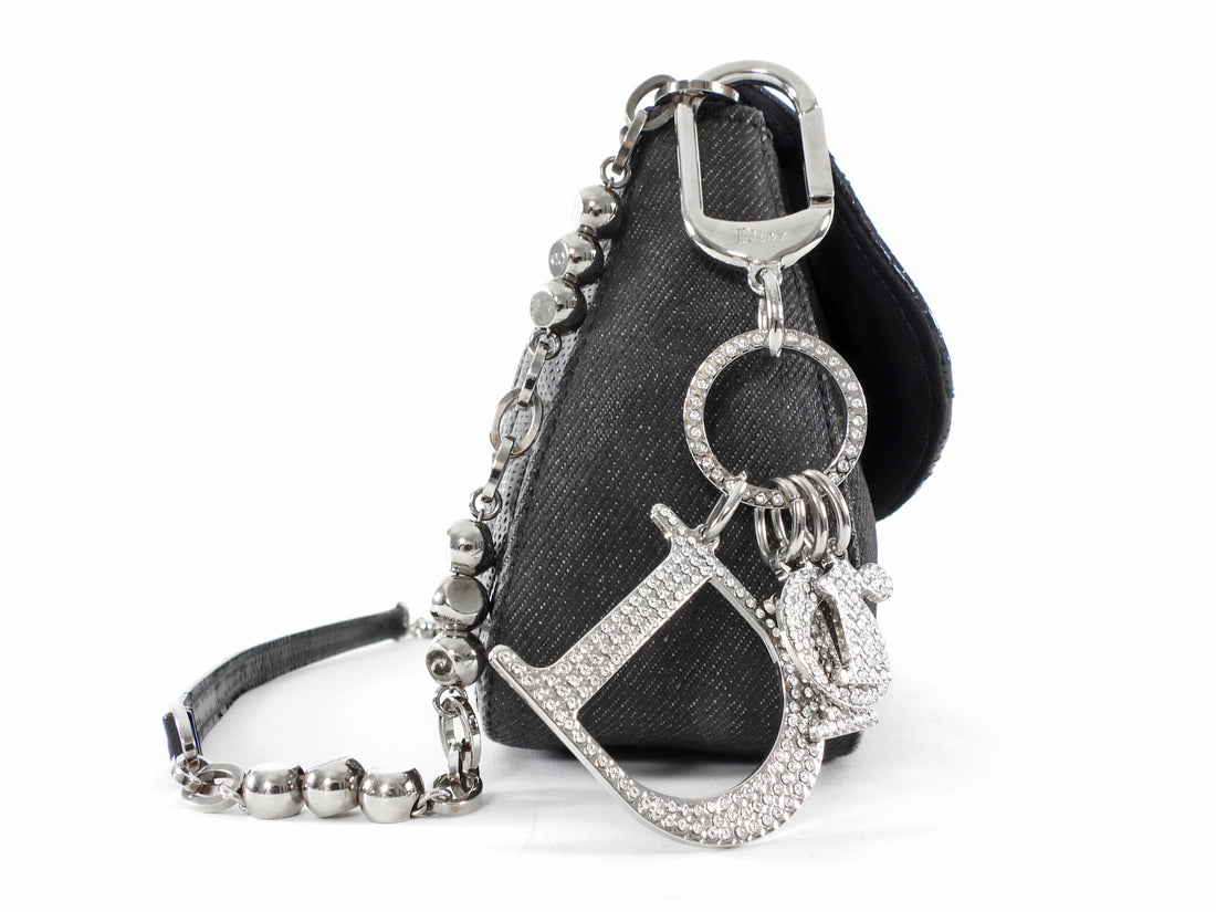 Christian Dior Vintage 2001 Perforated Cannage Leather Denim Baguette Bag