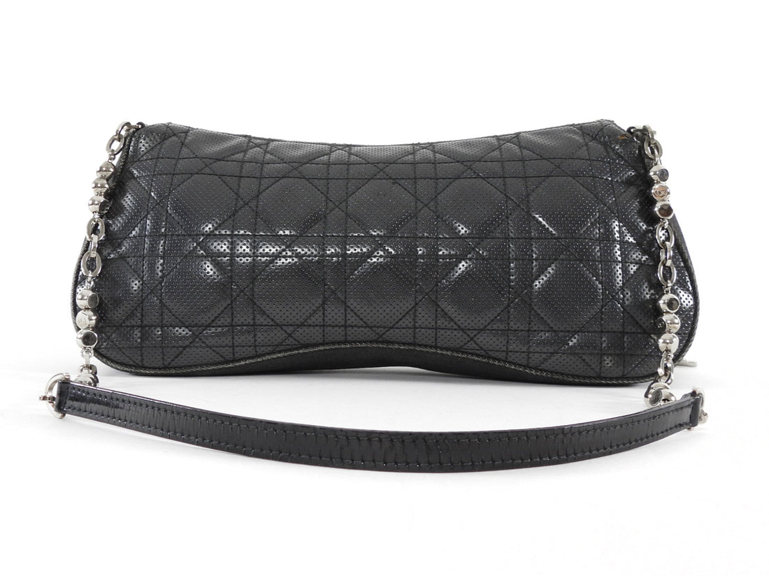 Christian Dior Vintage 2001 Perforated Cannage Leather Denim Baguette Bag