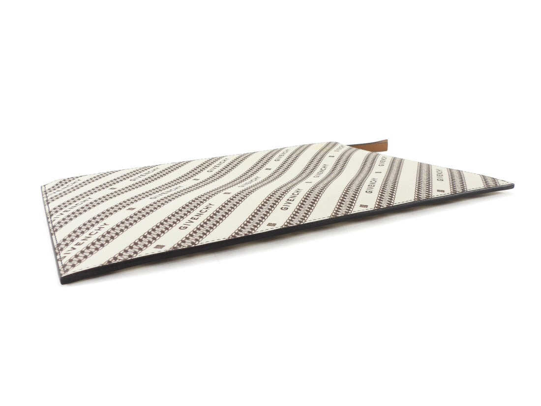 Givenchy Beige Brown Logo Stripe Bonded Canvas Medium Pouch Medium
