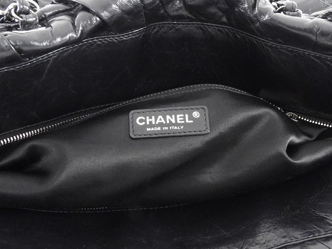 Chanel Black CC Glazed Leather Large Twisted East/West Chain Tote Bag
