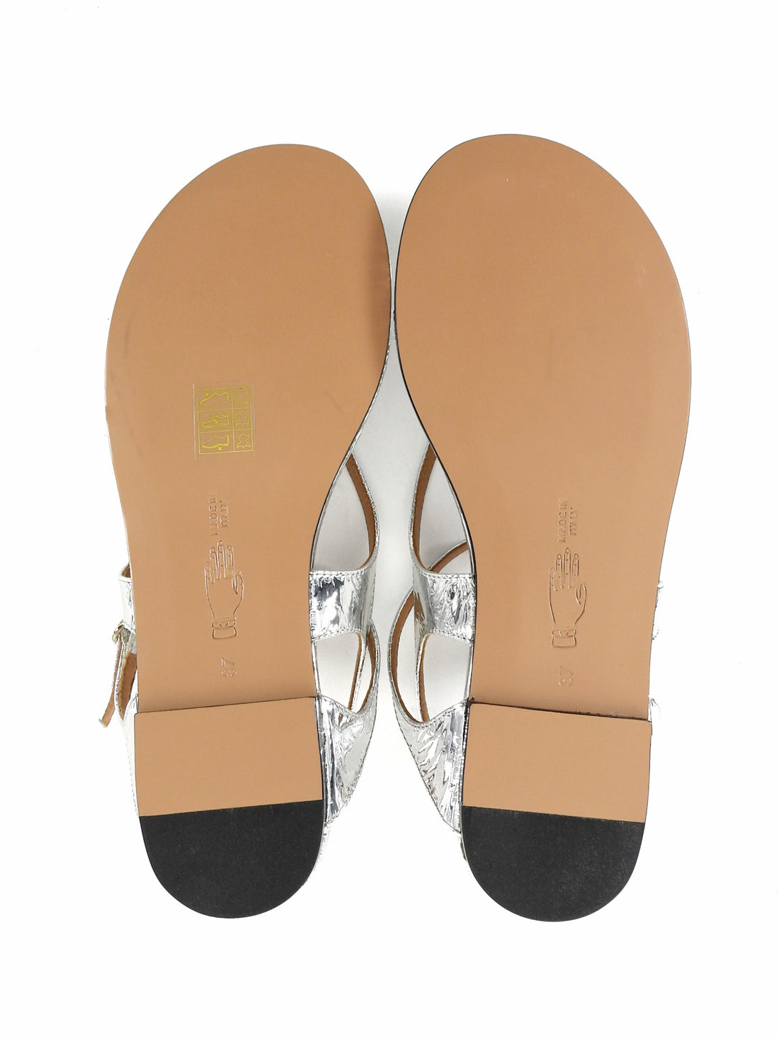 Nomasei Silver Metallic Crinkled Lambskin Nottibianche Flat Thong Sandals - 37