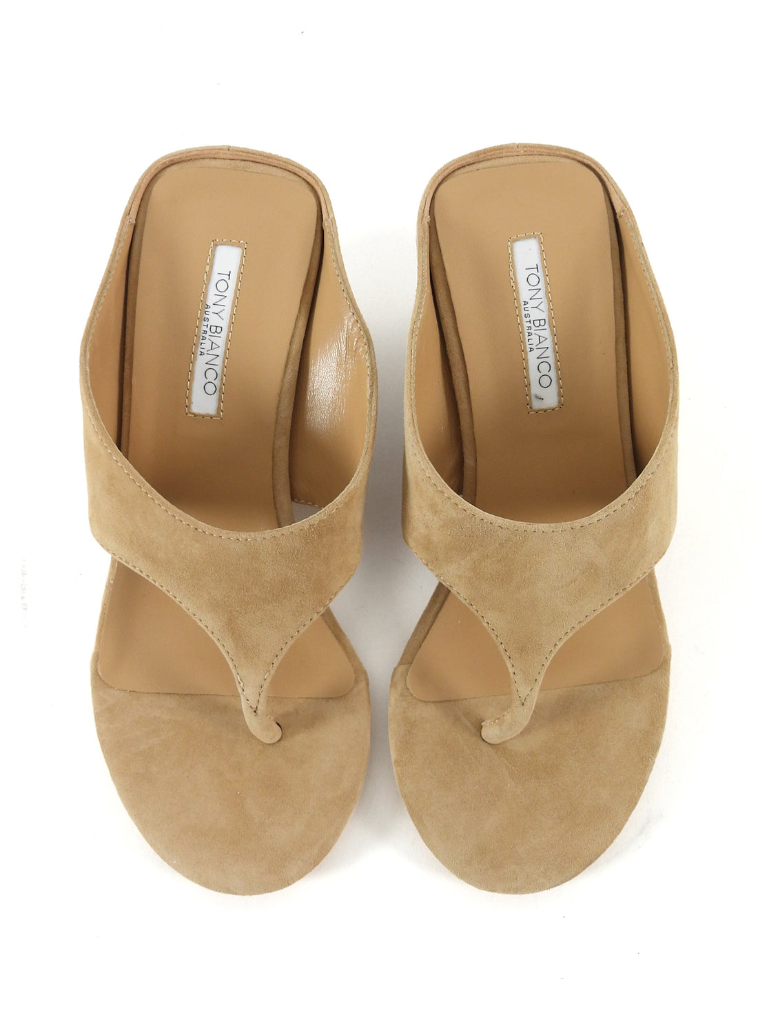 Tony Bianco Tan Wheat Suede Leather Swift Wedge Mule Thong Sandals - 6.5