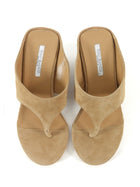 Tony Bianco Tan Wheat Suede Leather Swift Wedge Mule Thong Sandals - 6.5