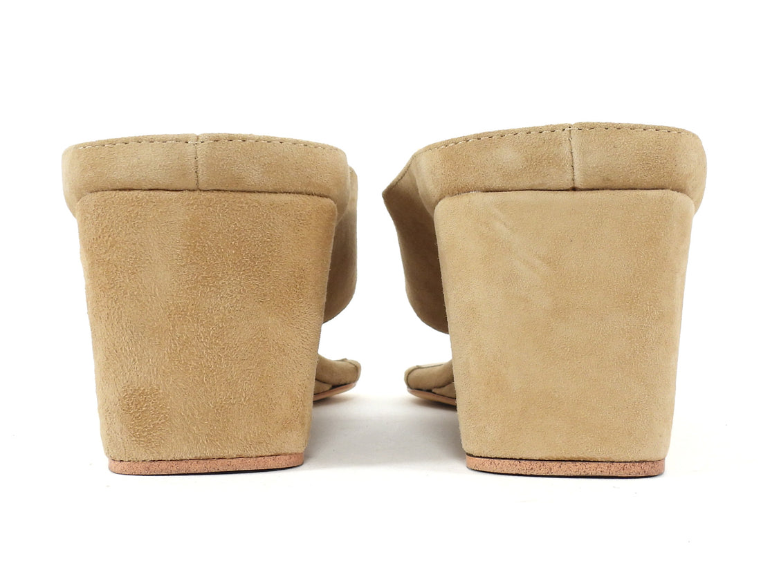Tony Bianco Tan Wheat Suede Leather Swift Wedge Mule Thong Sandals - 6.5