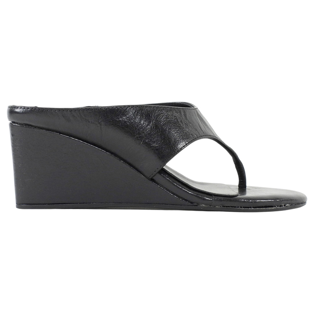 Tony Bianco Black Vintage Leather Swift Wedge Mule Thong Sandals - 6.5