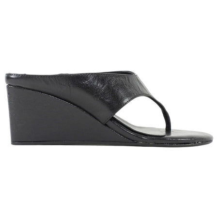 Tony Bianco Black Vintage Leather Swift Wedge Mule Thong Sandals - 6.5