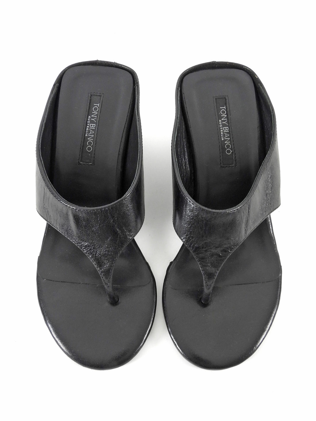 Tony Bianco Black Vintage Leather Swift Wedge Mule Thong Sandals - 6.5