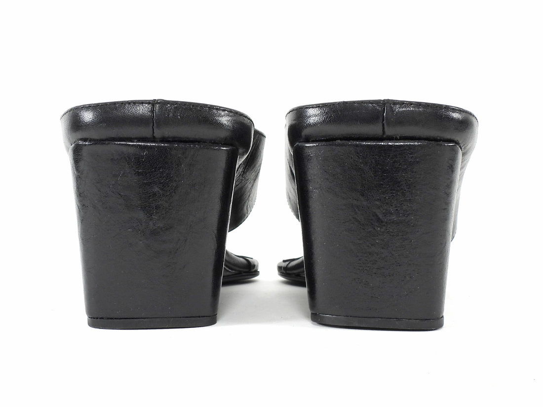 Tony Bianco Black Vintage Leather Swift Wedge Mule Thong Sandals - 6.5