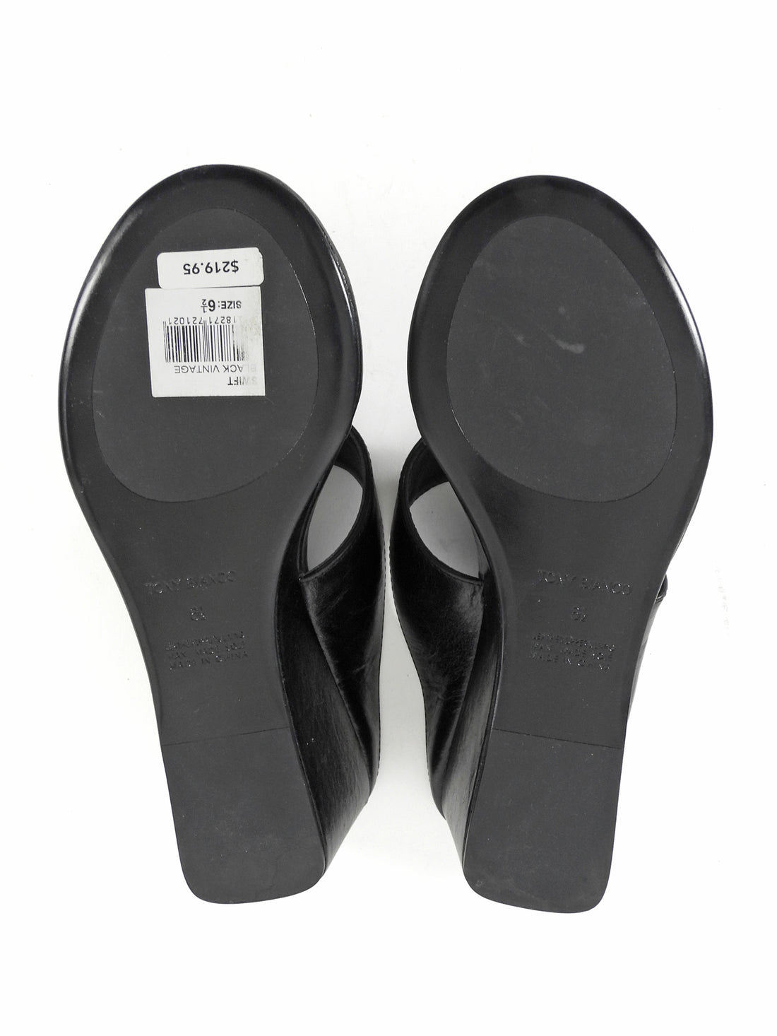 Tony Bianco Black Vintage Leather Swift Wedge Mule Thong Sandals - 6.5