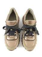 Brunello Cucinelli Beige Gold Monili Bead Metallic Gold Leather Cashmere Suede Low Top Sneakers 37