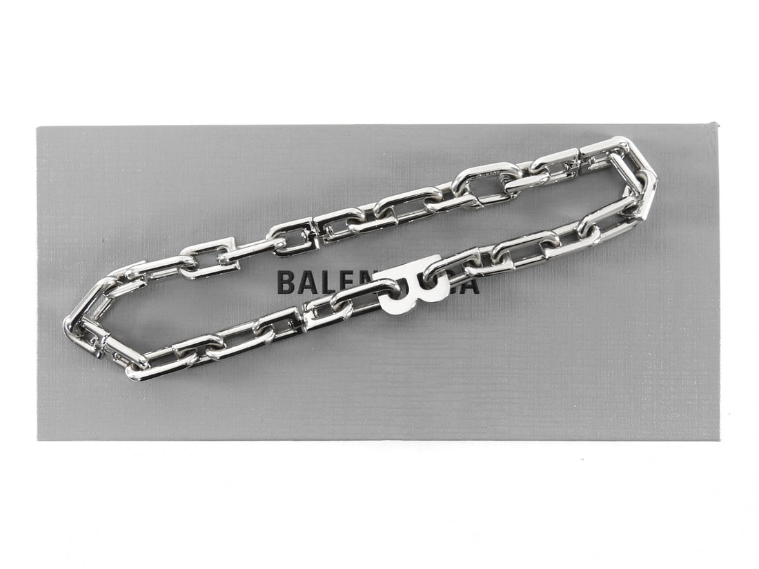 Balenciaga Silvertone Chunky B Chain Necklace