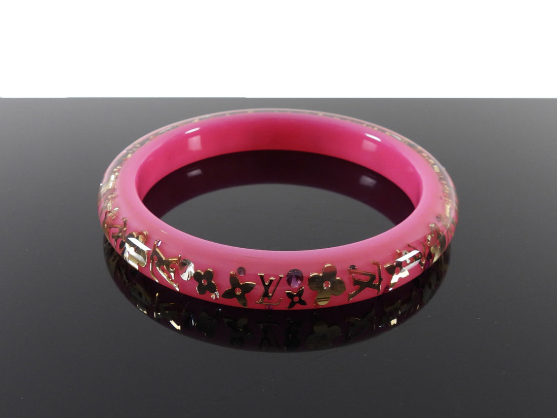 Louis Vuitton Pink Resin Crystal Logo Bangle Bracelet