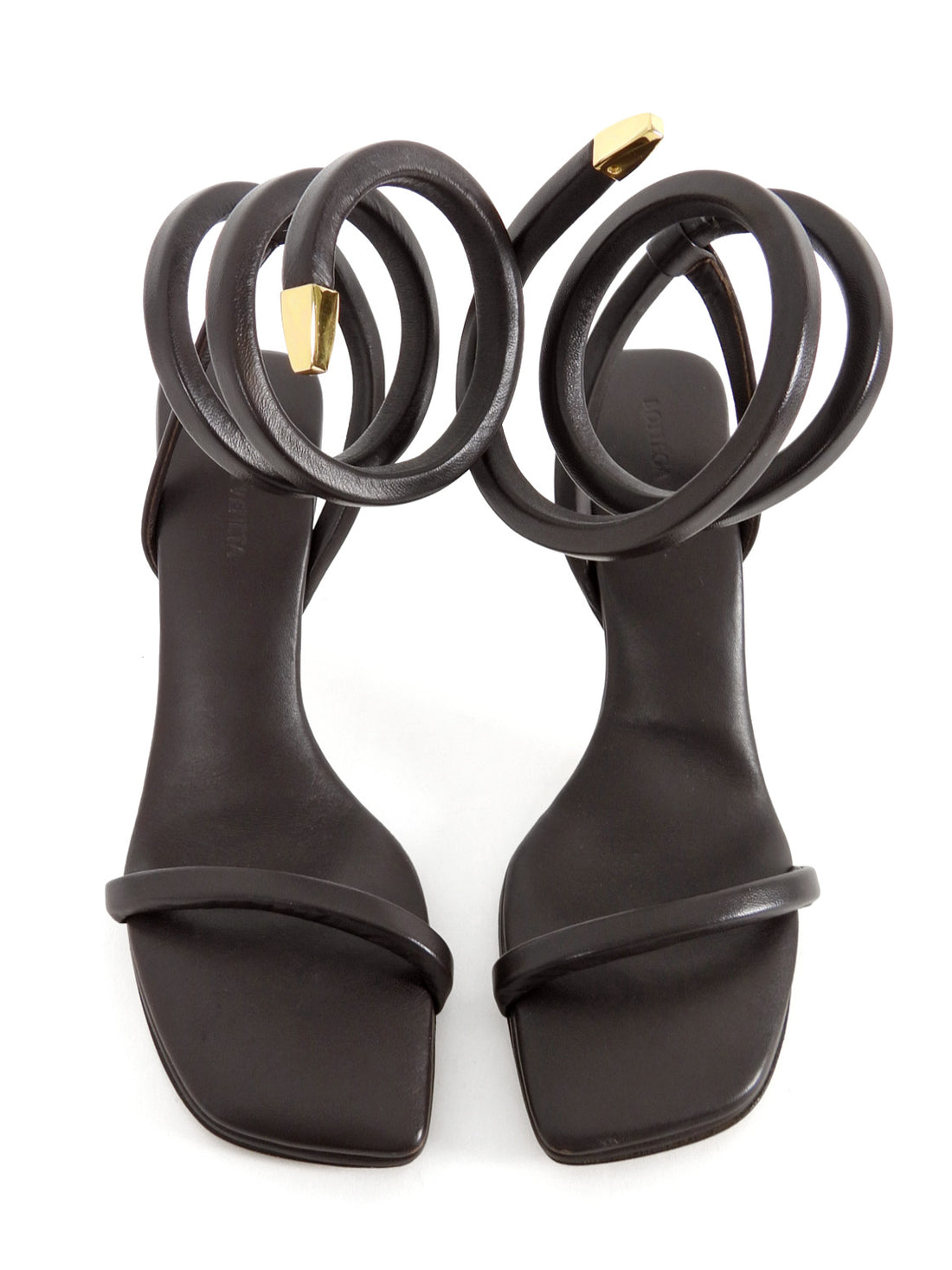 Bottega Veneta Fondant Brown Lambskin Leather Spiral High Heel Sandals  - 40.5