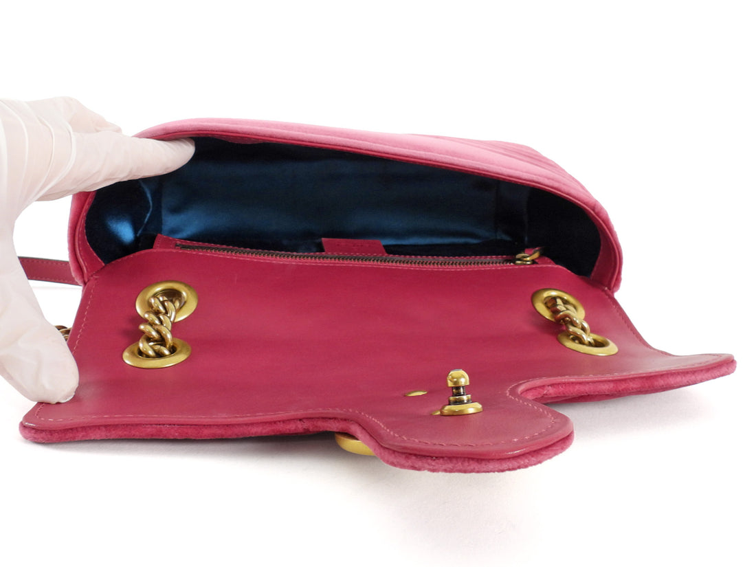 Gucci Pink Chevron Quilted Velvet Small Marmont Chain Flap Bag