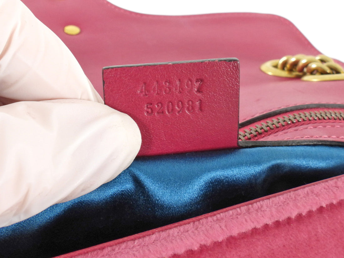 Gucci Pink Chevron Quilted Velvet Small Marmont Chain Flap Bag