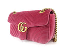 Gucci Pink Chevron Quilted Velvet Small Marmont Chain Flap Bag