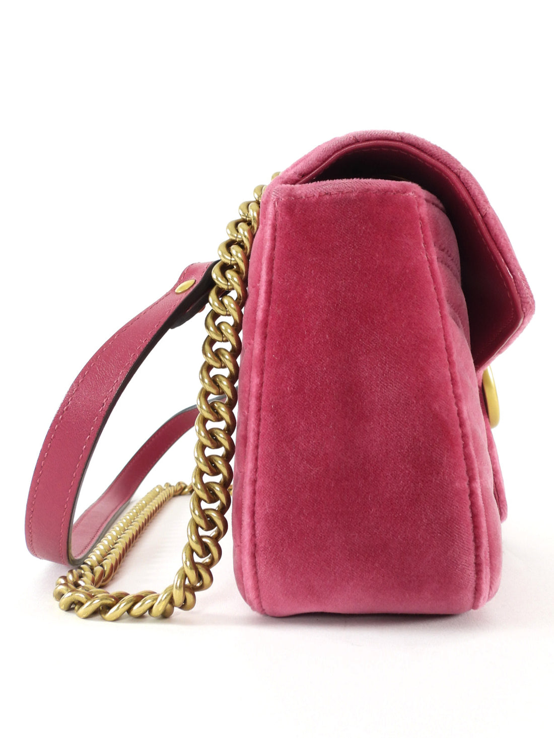 Gucci Pink Chevron Quilted Velvet Small Marmont Chain Flap Bag