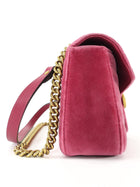 Gucci Pink Chevron Quilted Velvet Small Marmont Chain Flap Bag