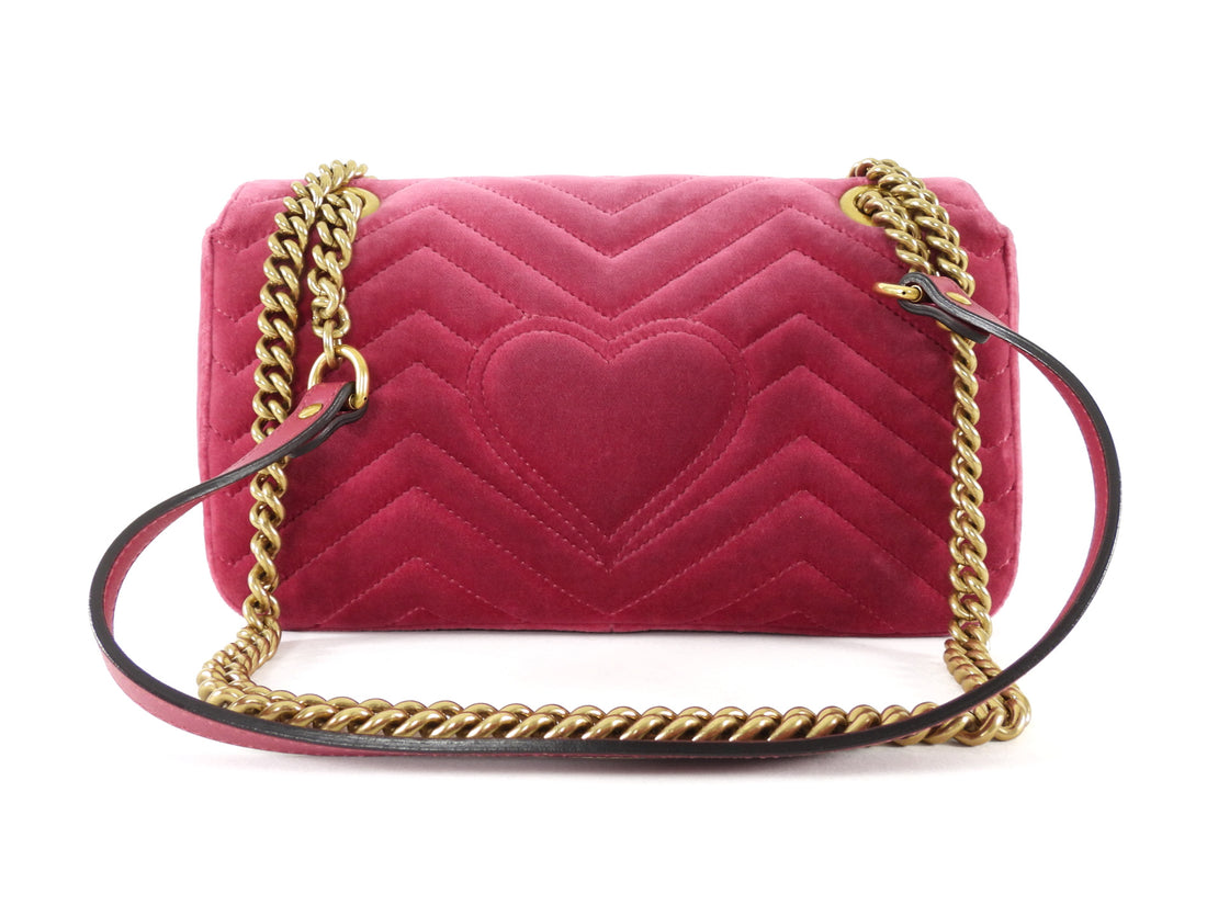 Gucci Pink Chevron Quilted Velvet Small Marmont Chain Flap Bag