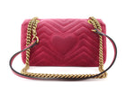 Gucci Pink Chevron Quilted Velvet Small Marmont Chain Flap Bag