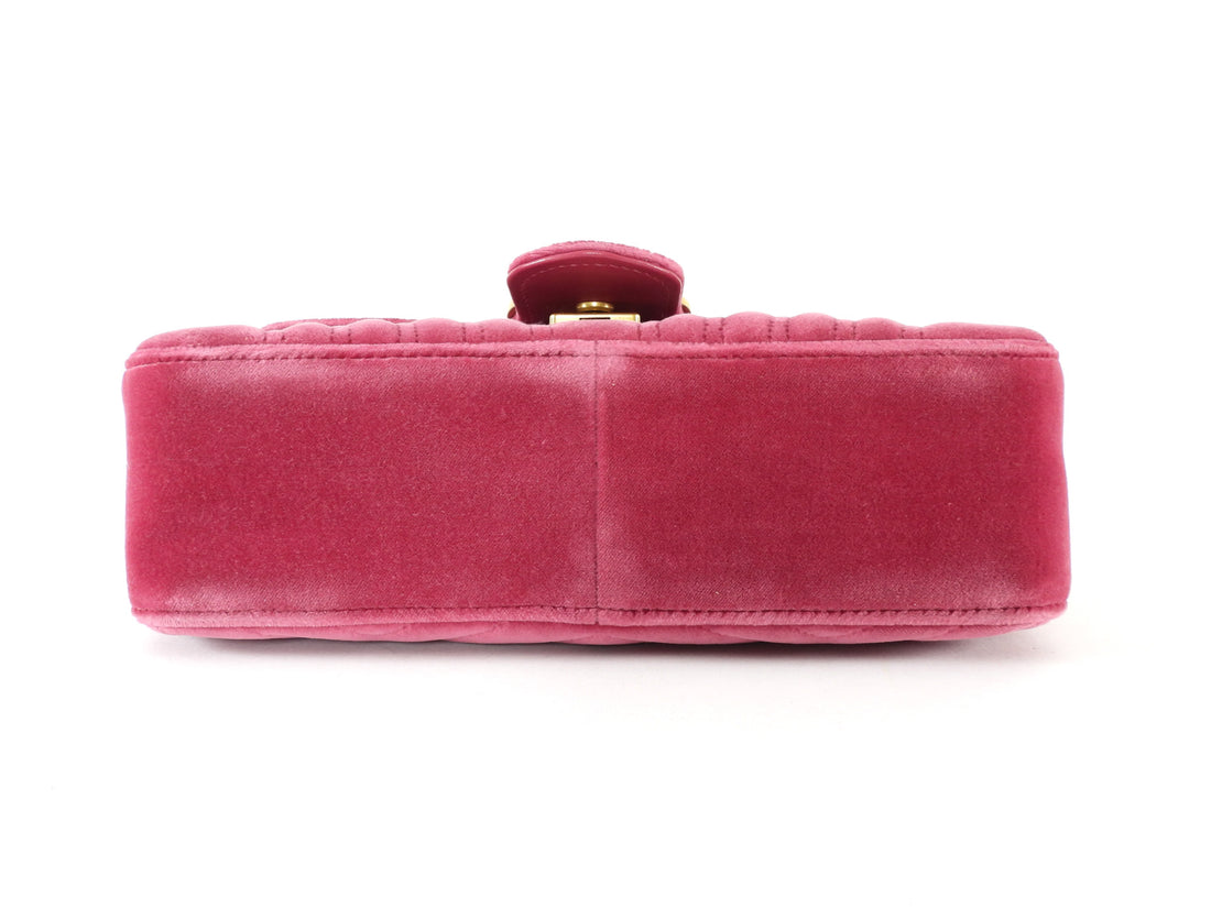Gucci Pink Chevron Quilted Velvet Small Marmont Chain Flap Bag