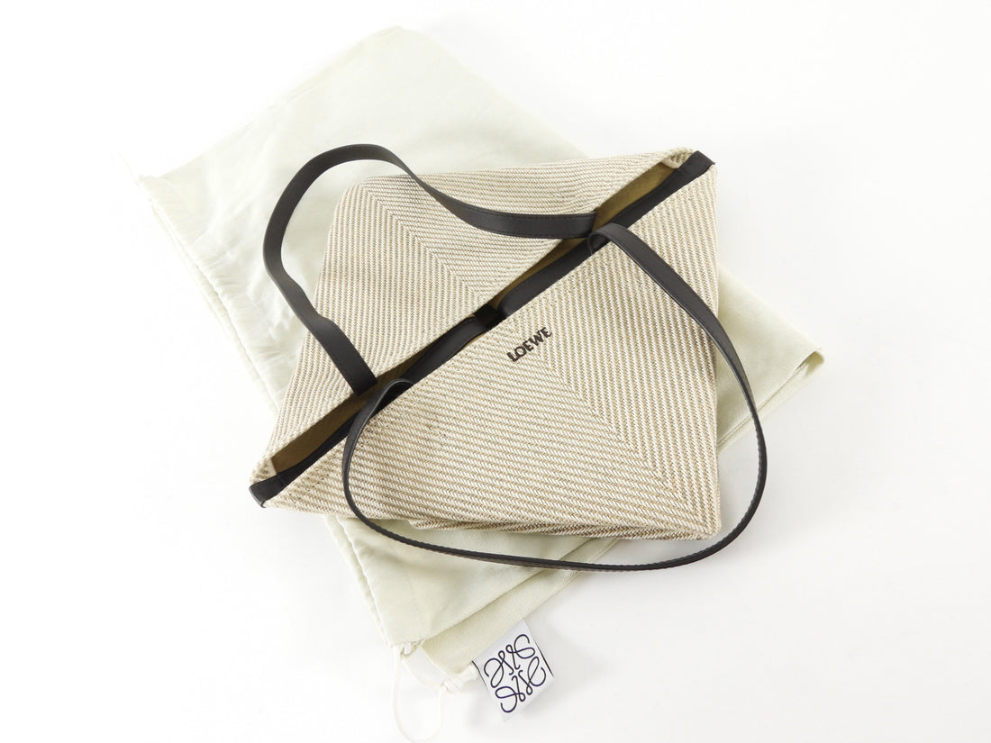Loewe 2024 Grey Canvas and Black Leather Puzzle Fold Tote Bag