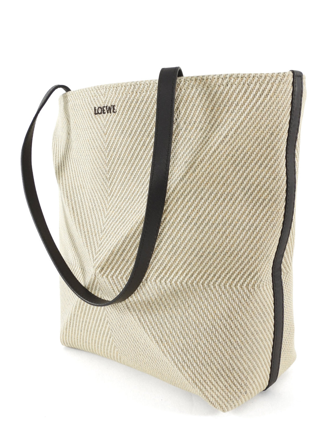 Loewe 2024 Grey Canvas and Black Leather Puzzle Fold Tote Bag