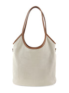 Miu Miu Ecru Canvas and Tan Brown Leather Ivy Hobo Tote Bag