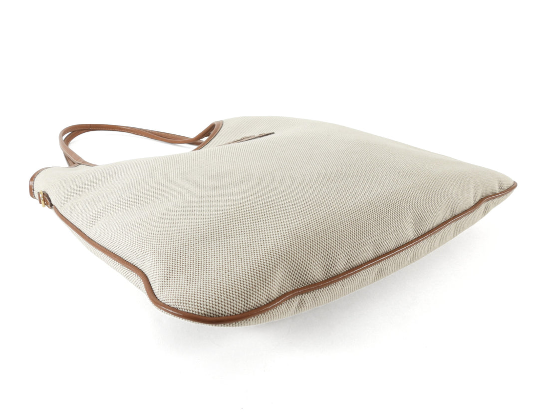 Miu Miu Ecru Canvas and Tan Brown Leather Ivy Hobo Tote Bag