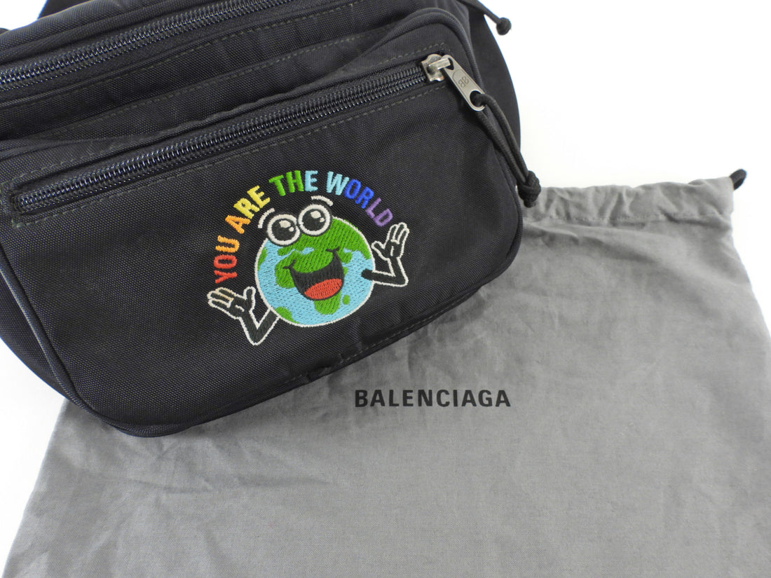 Balenciaga Black Textile "We are the World" Fanny Pouch Bag
