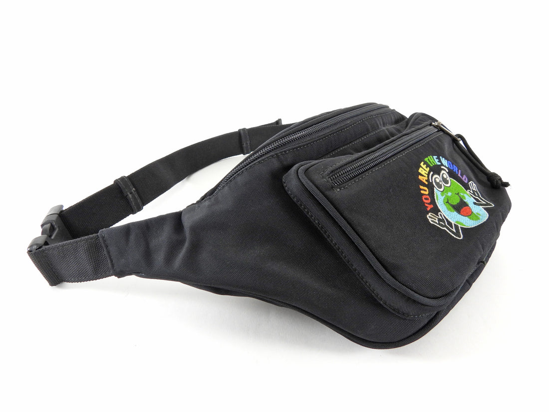 Balenciaga Black Textile "We are the World" Fanny Pouch Bag