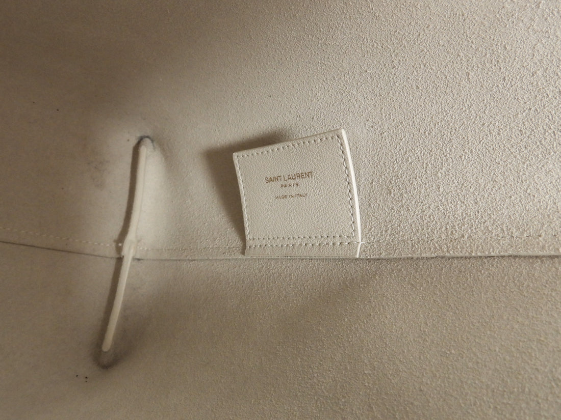 Saint Laurent Ecru Leather YSL East/West Shopping Tote