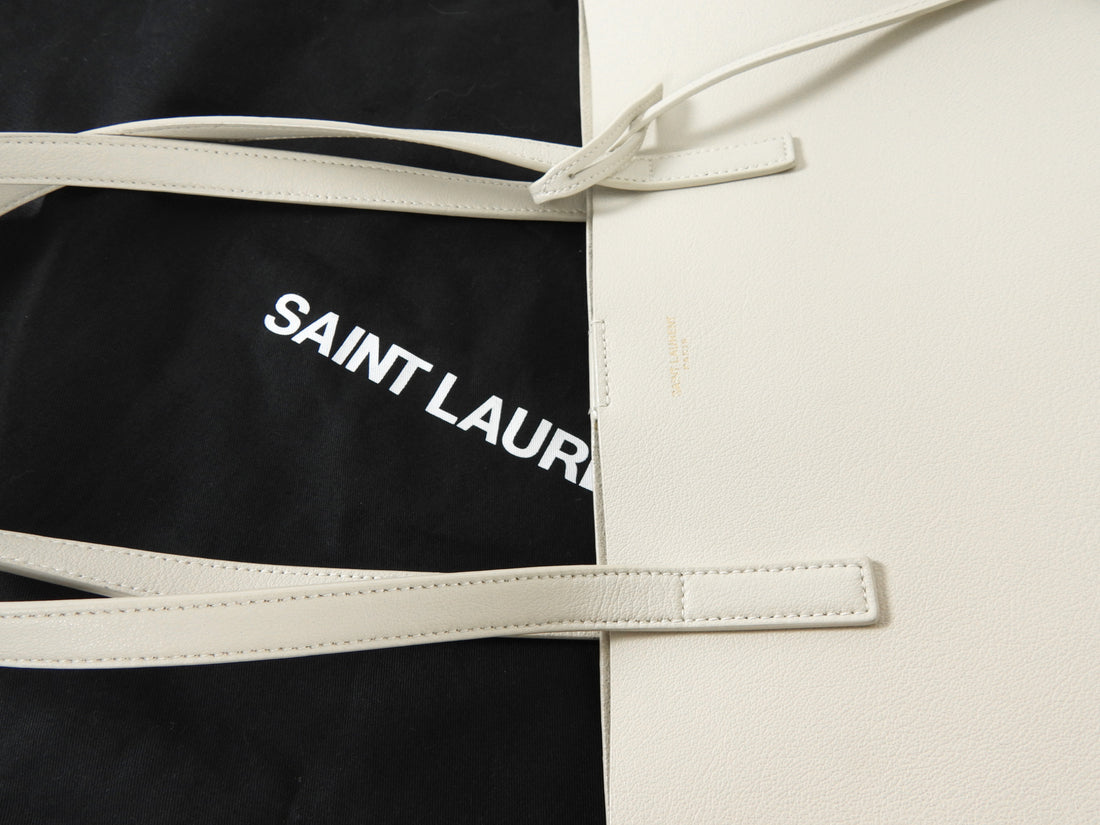 Saint Laurent Ecru Leather YSL East/West Shopping Tote