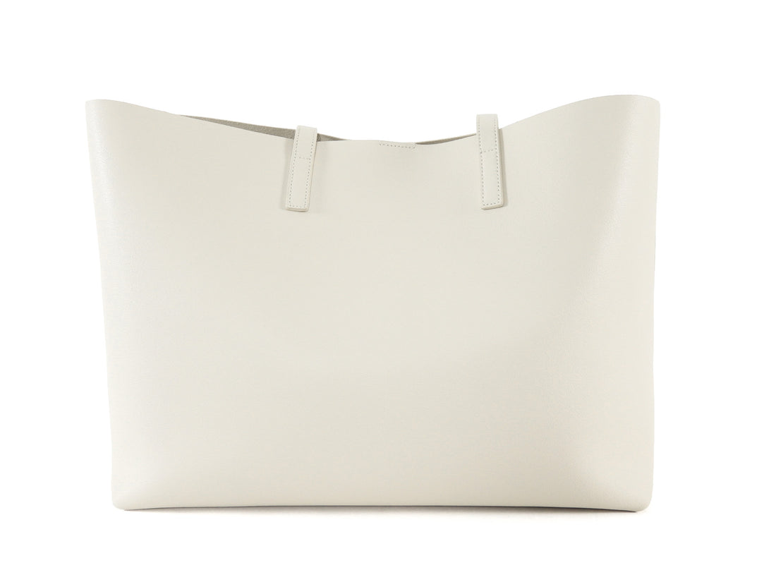 Saint Laurent Ecru Leather YSL East/West Shopping Tote