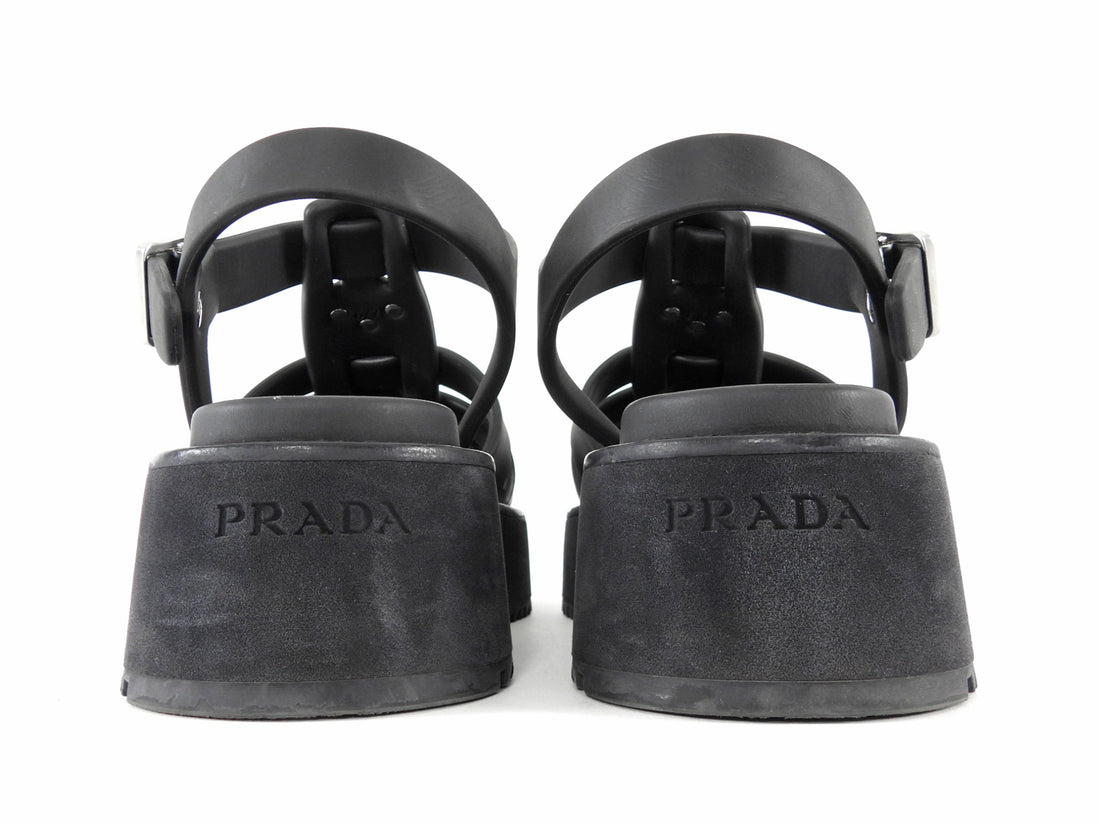 Prada Black Leather Fisherman Platform Sandals - 6/7