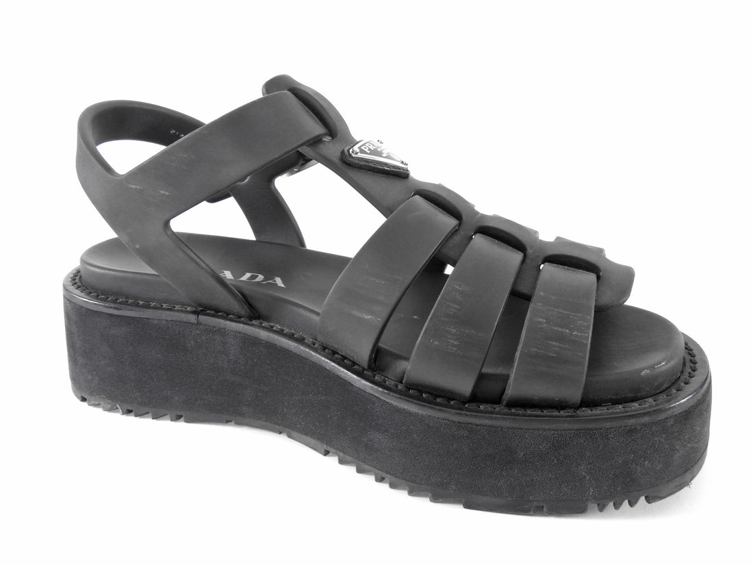 Prada Black Leather Fisherman Platform Sandals - 6/7