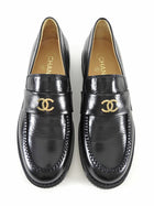Chanel Black 24C Glossed Calfskin CC Loafers - 39.5C