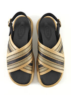 Tod's Two-Tone Beige Striped Raffia Woven Sandals - 39.5