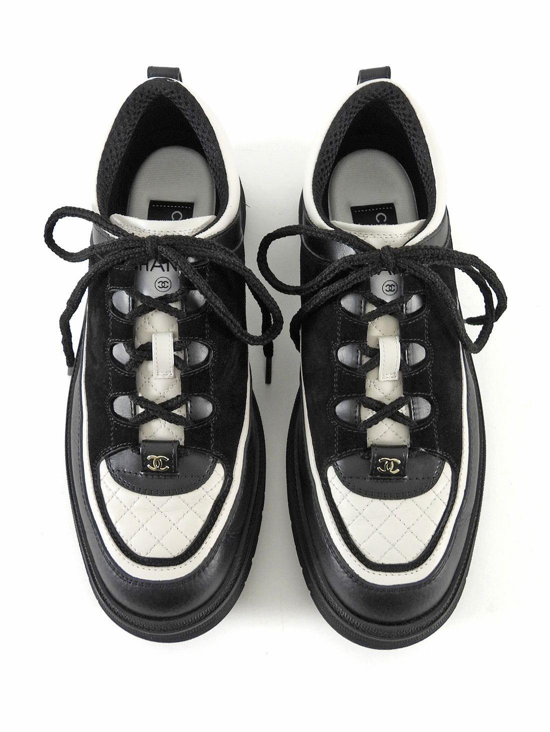 Chanel Black White 25B Suede Leather Track Sole Sneaker - 39.5