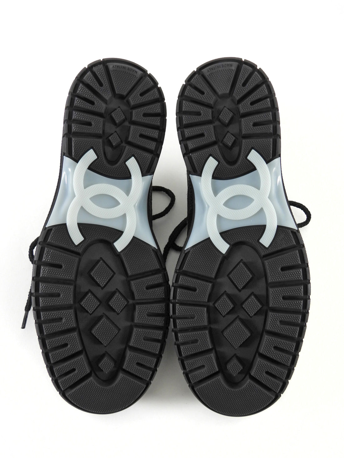 Chanel Black White 25B Suede Leather Track Sole Sneaker - 39.5
