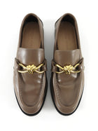 Bottega Veneta Taupe Brown Leather Gold Knot Buckle Astaire Loafer - 39.5