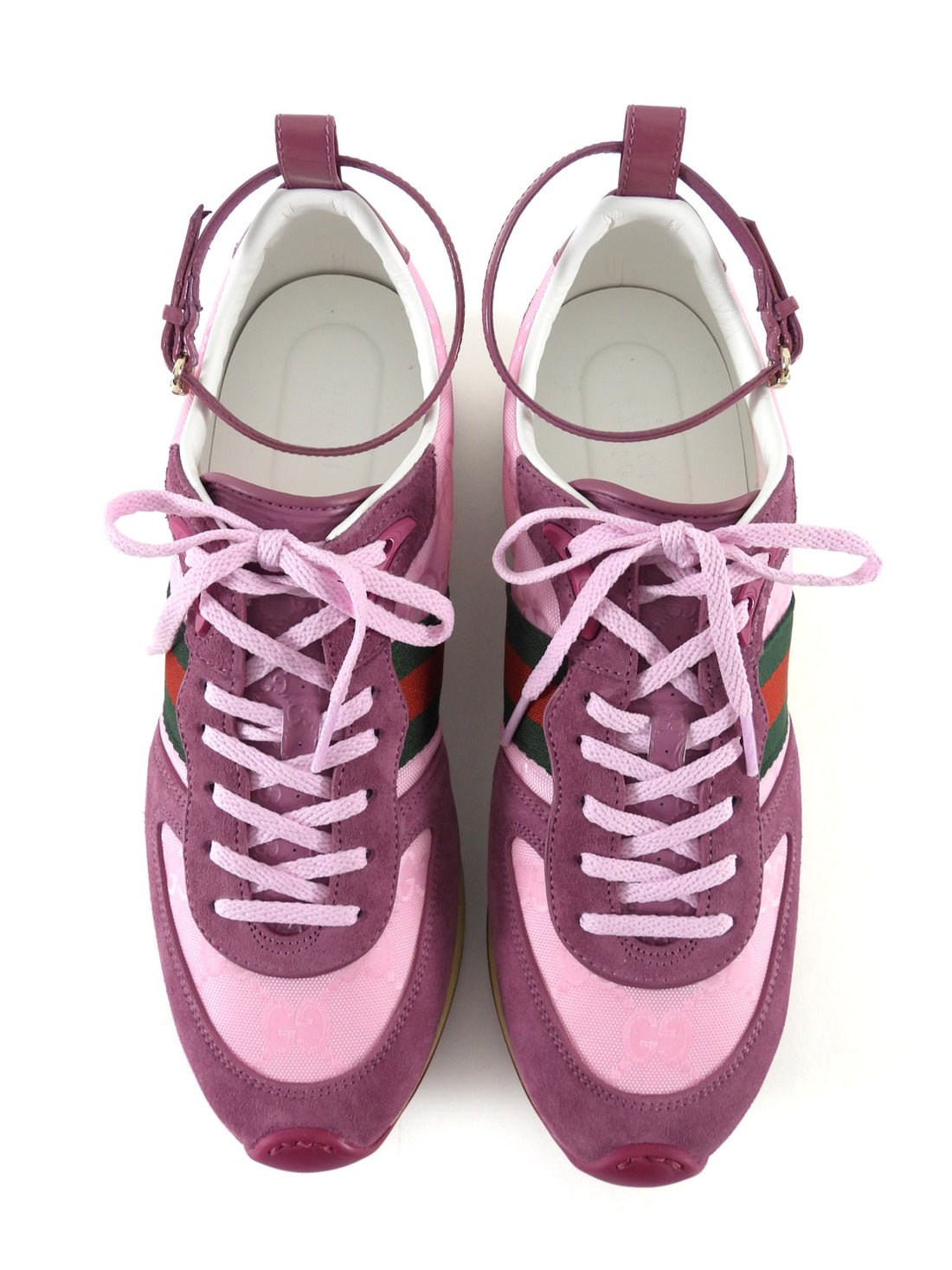 Gucci Pink Monogram Purple Suede Web Suede Ankle Strap Sneakers - 39