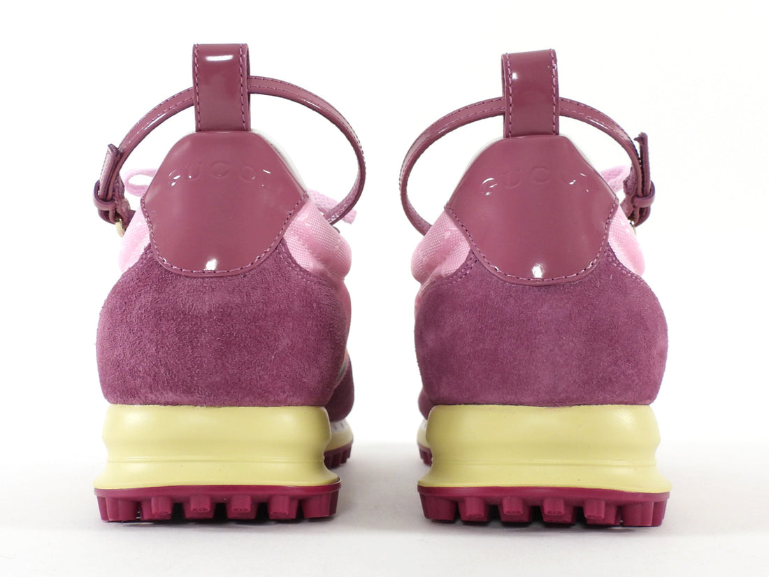 Gucci Pink Monogram Purple Suede Web Suede Ankle Strap Sneakers - 39