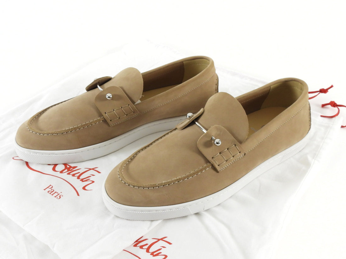 Christian Louboutin Taupe Beige Suede Chambeliboat Barbell Loafers - 40