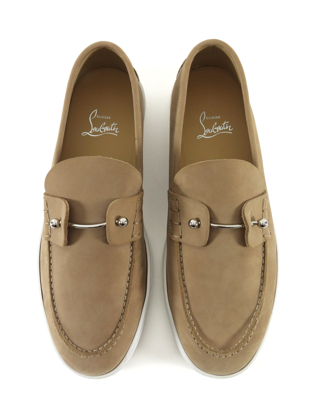 Christian Louboutin Taupe Beige Suede Chambeliboat Barbell Loafers - 40