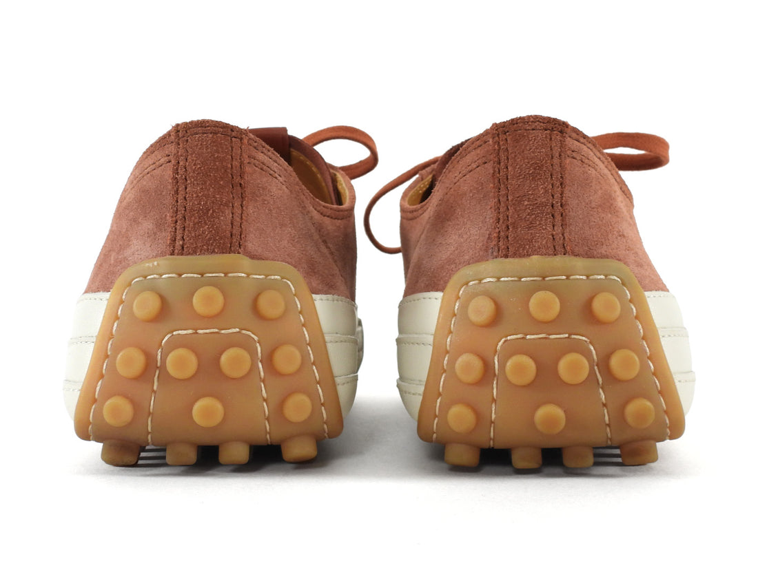 Tod's Rust Nubuck Suede and White Leather Cap Toe Sneakers - 39.5