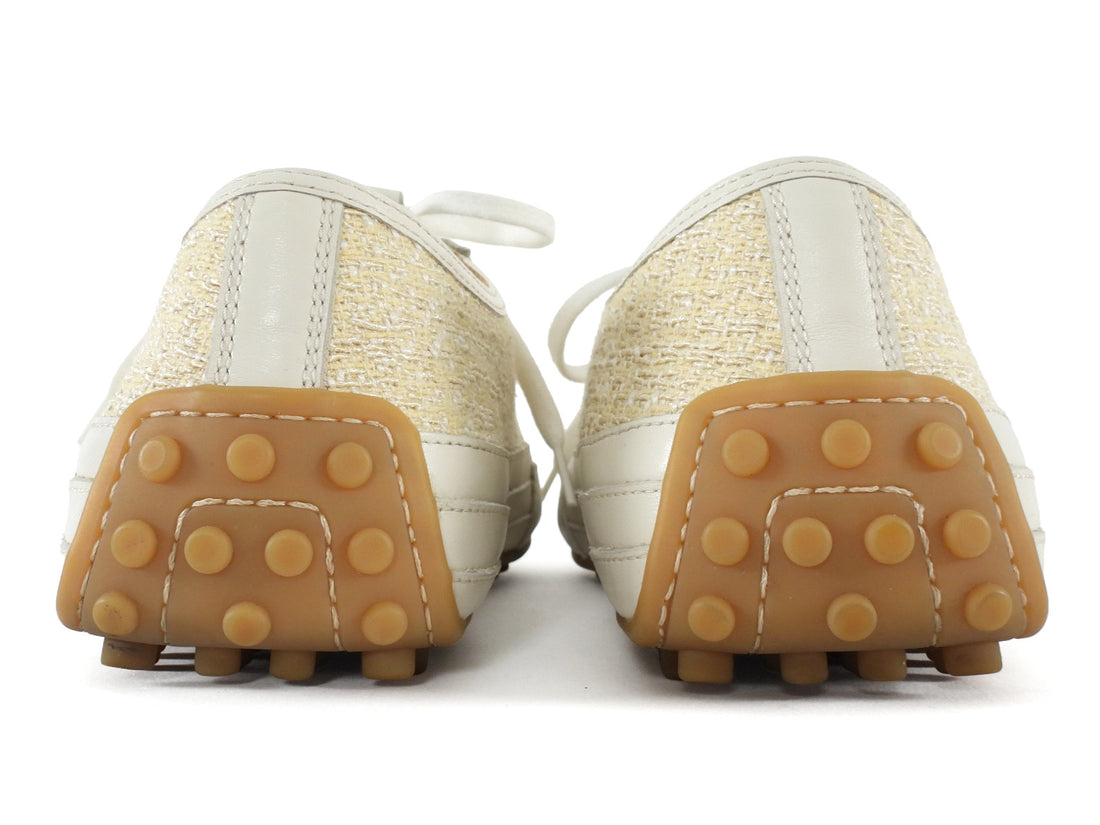 Tod's Beige Tweed and White Leather Combo Sneakers - 39.5