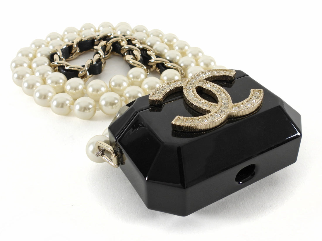 Chanel B21 Black Resin Crystal Pearl Airpods Pro Holder Bag